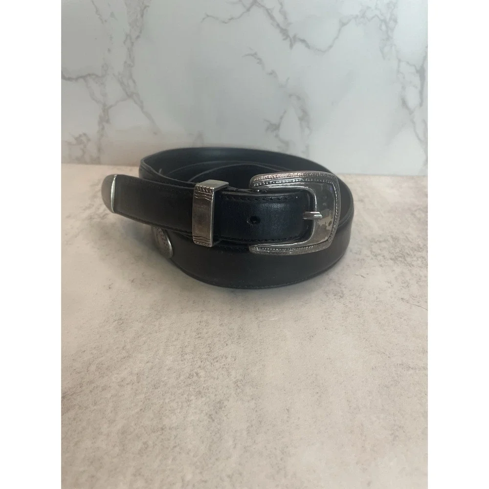 Vtg Black Genuine Leather Belt Men's Size 40  w/ Golf Emblems